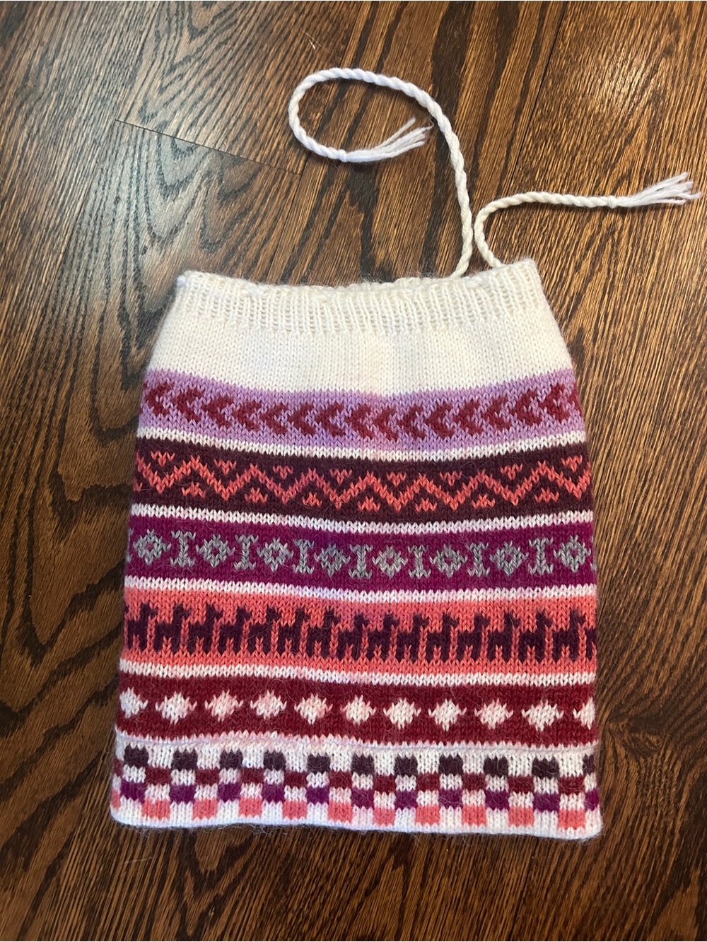 Burgundy Cream & Red Fair Isle Knit Converible Neck Warmer or Toque Hat